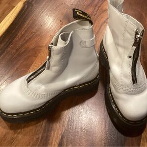 Dr. Martens White Leather Boots with Zipper